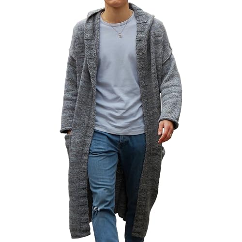 Men's Long Hooded Shawl Cardigans Autumn Winter...