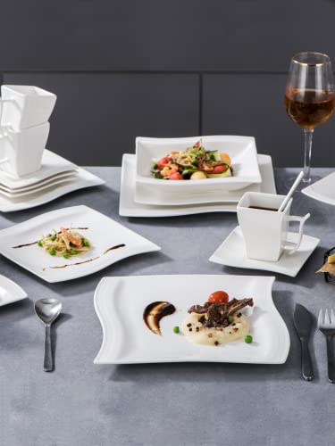 Image of MALACASA 30 Piece Ivory White Dinnerware Sets Bundle with 26 Piece Plates and Bowls Sets, Series FLORA