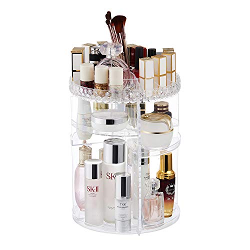 Seinlife Diamond Cosmetic Display cases 360 Rotation Makeup Organizer Save space,7 Adjustable Layers Large Capacity,Transparent Bathroom Countertop Spinning Storage Shelf, Organizador de maquillaje
