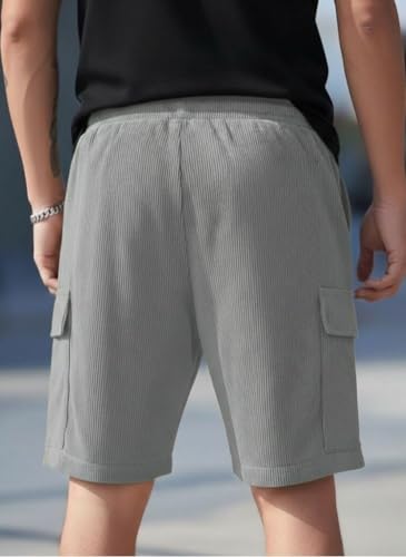 Image of SMOWKLY Authentics Classic Men's Polycotton Ribbed Cargo Stretch Shorts |Half Pant with Drawstring & 4 Pockets | Lightweight & Quick Dry | Men Shorts Casual |Summer Shorts Pant for Men