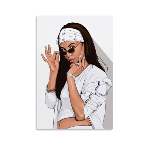 Kaedh Aaliyah - Póster de música cantante en lienzo, decoración de pared, póster e impresiones modernas, 50 x 75 cm, estilo sin marco