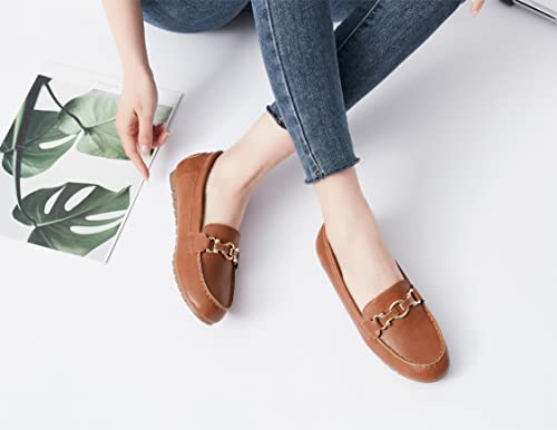 Verdasco Women's Loafers Shoes Cute Flats Shoes Moccasin Penny Loafers Slip On Work Shoes Casual Shoes Ladies Comfort Walking Shoes Leather Camel 6.5 #TOP1