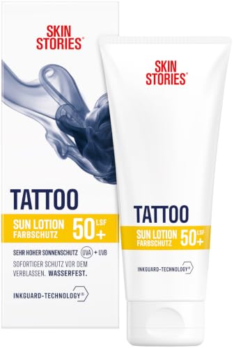 SKIN STORIES Sun Lotion LSF 50+ (100 ml) Tattoo-Farbschutz Sonnencreme mit InkGuard-Technology sehr hoher Tattoo Sonnenschutz mit Panthenol und Vitamin E gegen das Verblassen von Tattoo-Farben