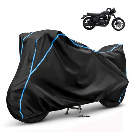 Image of Compatible with Jawa 42 Waterproof Two Wheeler Bike Body Cover Water Resistant, Heavy Duty, UV Rays, Dust & Scratch Protection for All-Modal & Variants (Black,Sky Blue Piping)