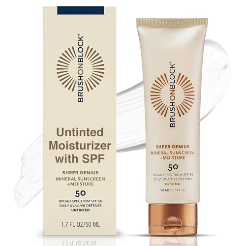 Brush On Block Untinted Mineral Sunscreen SPF 50 for Face | Broad Spectrum, Hyaluronic Acid, Sheer & Non-Greasy Moisturizer for Sensitive Skin, Zinc Oxide Sunscreen, P++++, Made in USA