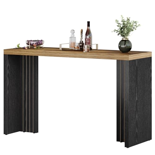 Tribesigns Home Bar Unit, 140CM Bar Table with a Spacious Tabletop, Modern Freestanding Mini Bar for Home Kitchen, Living Room, Balcony, Basement, Brown & Black