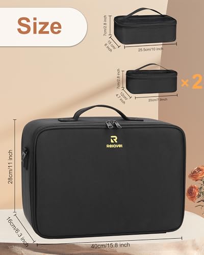 Image of Relavel Rolling Makeup Case with Large Makeup Case, Large Make Up Travel Organizer with 2 big Wheels, Professional Lockable Makeup Artist Backpack with Adjustable Dividers for Daily Use - Black