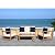 SAFAVIEH Outdoor Collection Montez Natural/ Beige Cushions/ Navy Pillows 4-Piece Conversation Patio Set