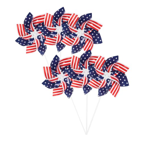 Happyyami 6Pcs Patriotic American Flag Pinwheels for Garden Decor Decorative Lawn Desk Windmill of July Outdoor Celebrations Fun and Reliable Material
