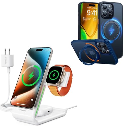 TORRAS 3 in 1 Charging Station Plus iPhone 15 Pro Max Magnetic case