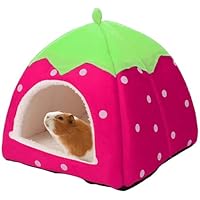 MXYZQDE Meerschweinchen Bett, Kuscheliges Winterhaus für Meerschweinchen Zubehoer, Pinke Erdbeerhöhle Mit Weichem Polster Meerschweinchen Zubehör, Ideal Als Hasenbett Und Ratten Zubehör