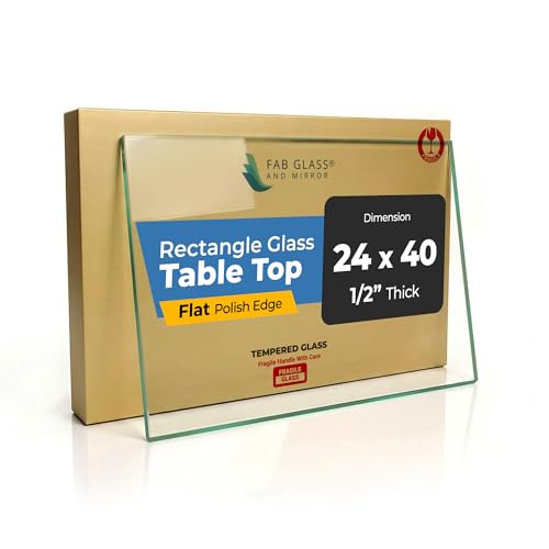 Tempered Glass Table Top Rectangle - 1/2 Inch Thick Heavy Duty for Dining Coffee Tables Desks - Flat Polish Edge Safe Corners Custom Cut - 24 X 40