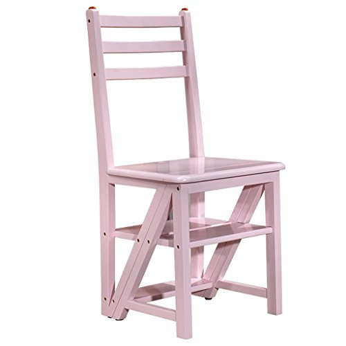 JPVGIA Wood Multi-functional Convertible Folding Home kitchen Ladder Chair Four Step Stool (Color : Pink)