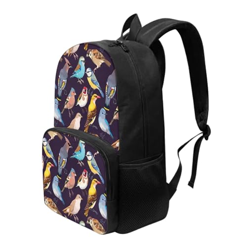Howilath 17" Large Capacity Backpack with Adjustable Straps, Cute Colorful Birds Print Canvas Backpack Teens Bag Bookbags2