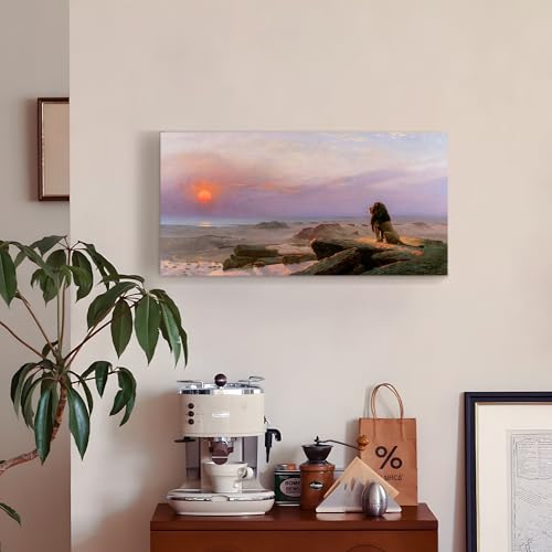 SERIMINO Large Wall Art, Landscape Wall Art, Sunset Painting Canvas Prints, Animal Lion Vintage Artwork, Desert Scenery Farmhouse Wall Decor Living Room Bathroom Bedroom 20x40 Inch