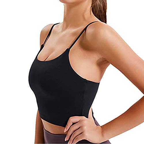 Qxyang Padded Sports Bra for Women Longline Camisole Crop Yoga Workout Tank Tops Fitness Gym Running Casual Shirts Black