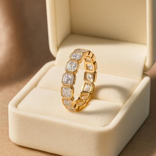 Bezel Set Asscher Cut Moissanite Wedding Band For Women Asscher Full Eternity Summer Jewelry Gift For Wife Minimalist Party Wear Proposal Band4