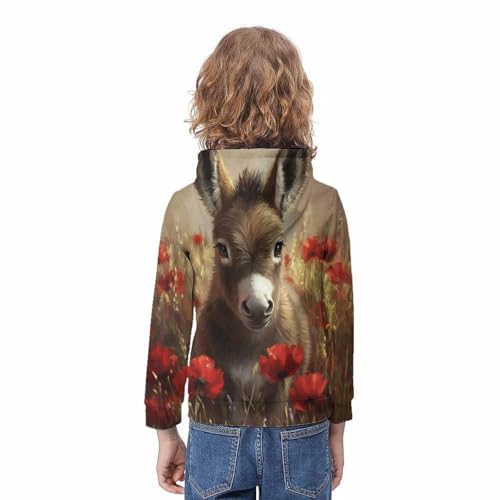 Pulls chauds à capuche pour enfants sweat imprimé 3D âne avec poches