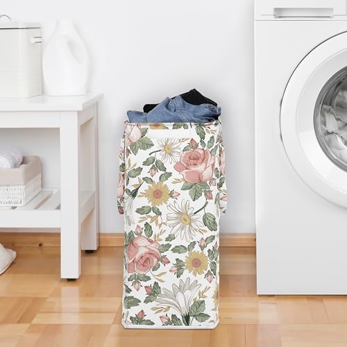Sweet Jojo Designs Blush Pink Yellow Vintage Floral Boho Girl Laundry Hamper Foldable Dirty Clothes Basket with Handles Baby Nursery Kid Bedroom Teen Bathroom Bohemian Shabby Chic Farmhouse Wildflower by Sweet Jojo Designs - Image 3