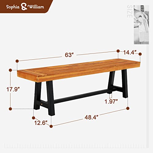 Sophia & William Acacia Wood Bench 1 Pack, Outdoor Oil Fininshed Backless Slim Wooden Bench For Patio Porch Yard Garden Yard Lawn, Teak Color #TOP1