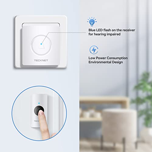 Tecknet Wireless Doorbell, Waterproof Mini Door Bell Chime Kit For Home Operating At Over 1300 Feet With 60 Melodies, 5 Volume Levels 110Db Mute Mode & Led Light Flash Door Chimes (White) #TOP6