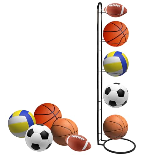 SUPRBIRD Support Ballon Basket 5 Niveaux en Métal Noir,Porte Ballon Amovible pour...