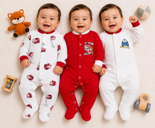 Image of EIO 100% Cotton Baby Rompers Sleepsuits Jumpsuits Night Suits for Newborn Baby Boys & Girls | Soft Infant Bodysuit | Pack of 3 Kids Rompers