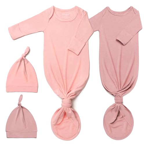 Image of 2Pack Knotted Gown Baby, Super Soft Long Sleeve Newborn Hospital Outfit Boy Girl Coming Home, Built-In Mittens Clothes