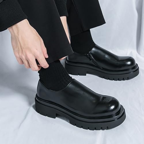 Men's Classic Leather Slip-On Platform Loafers Comfort Round Toe Non-Slip Lug Sole Chunky Heel Dress Shoes for Formal Work Business Office4