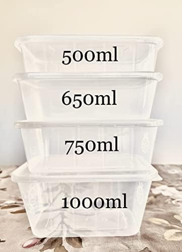 HOT BARGAINS 50 X Heavy Duty Clear Plastic Takeaway Food Containers with Lids Reusable, Non CFC, BPA Free, Recyclable, Microwave & Freezer Safe - 4 Sizes - 500ML, 650ML, 750ML & 1000ML (500ML)