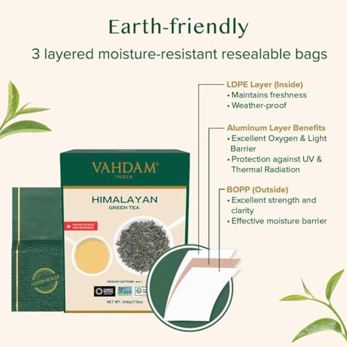 VAHDAM, Himalayan Grüner Tee (340g) 100% Reiner Grüntee Aus Dem Himalaya, Indien | Vegan, Glutenfrei, Laktosefrei | Frisch & Direkt Von Der Quelle In Indien | Grüner Tee Lose