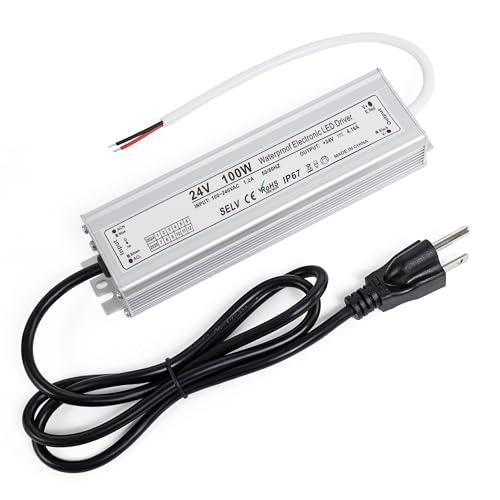 Image of 100W 24V LED Power Supply Driver 4.2A with US Standard 3-Prong Plug by BlueStars - AC 90-260V to 24V DC Constant Voltage Transformer IP67 Waterproof for LED Strip Lights Indoor & Outdoor