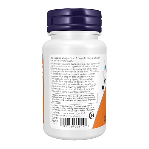 NOW Foods Glutathione with Milk Thistle Extract & Alpha Lipoic Acid, 500mg - 30 vcaps