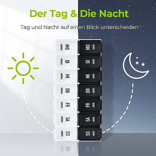AUVON Tablettenbox 7 Tage Morgens Abends, Handlicher Tablettenbox mit Großen Separaten Fächern für Medikamente, Vitamine, Fischöl, Nahrungsergänzungsmittel usw.