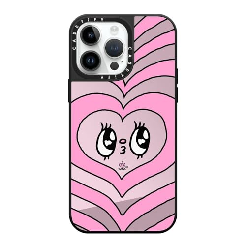CASETiFY �~���[ iPhone 14 Pro Max �P�[�X [1.5m����̗����������N���A/MagSafe �ɑΉ�] - Kissie Face - �V���o�[ (�u���b�N�o���p�[)