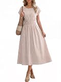 ANRABESS Womens Summer Midi Dress Striped Casual Short Sleeve Crewneck Elastic Waist...
