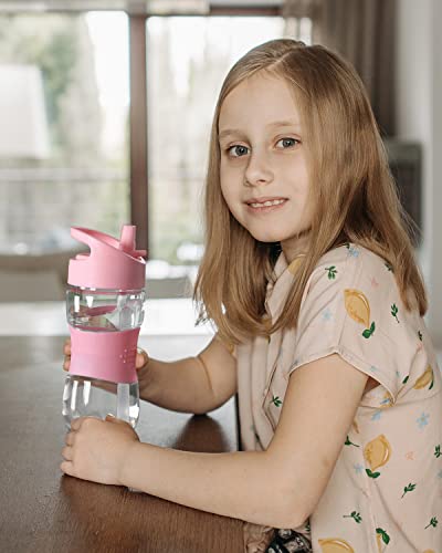 Sivaphe Kids Water Bottle With Straw 12 Oz Bpa-Free Tritan Bulk Bottle Pink Little Girls Clear Drinking Bottle For School Time #TOP5