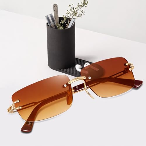 Dervin UV Protected Retro Rectangular Sunglasses Brown - Image 4