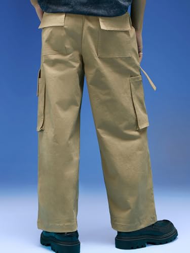 Image of Veirdo Baggy Fit with Button Closure Solid Lycra Woven Cargo Pants for Men (Colors: Beige, Black, Brown, Grey, Navy & Olive)