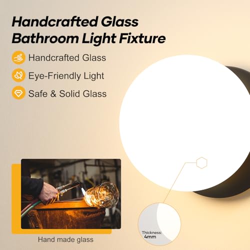 Image of 2 Pack Modern Matte Black Wall Light Fixtures, Mid-Century Globe Glass Wall Sconces Set of Two for Bathroom Mirror, Living Room, Hallway, Entryway (Bulbs Not Included)