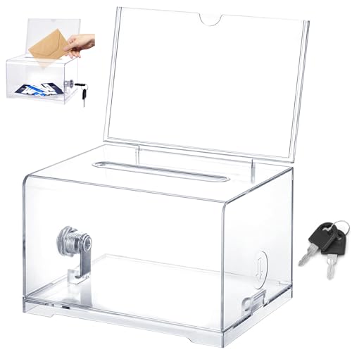 Caja de Donaciones Acrílica, Urna Transparente, 16x12x10 cm, Caja de Sugerencias con Llave, Buzón De Sugerencias, para Boletos de Rifa, Boletas
