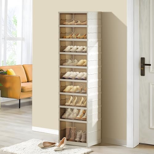 ELPHECO 9 Tier 18 Pairs Shoe Rack Organizer Foldable Sneaker Cabinet Bins, Stackable Shoe Storage Shelf, Collapsible Shoe Cabinet with Double Doors for Entryway