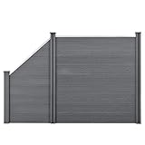 neu.holz WPC Gartenzaun mit abgeschrägtem Zaunelement 183x277cm Grau Sichtschutz Windschutz Lamellenzaun Zaun Schrägelement