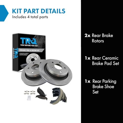 Image of TRQ Rear Brake Pad and Rotor Set Ceramic Parking Shoe Compatible with 2003-2004 Dodge Ram 1500