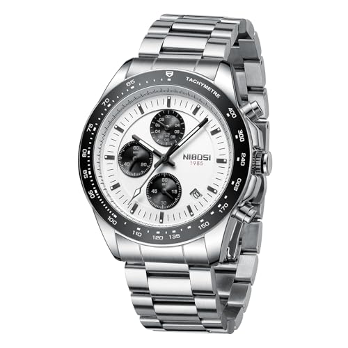 Image of NIBOSI Watches for Men Fashion Business Brown Men's Watch Military Waterproof Chronograph Quartz Wrist Watches with Stainless Steel Leather Strap