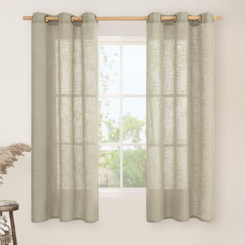 Image of LAMIT 63 Inch Length Linen Sheer Curtains 2 Panels Set, Oatmeal Light Filtering Window Drapes Bronze Grommet Rustic Decor Panels for Bedroom /Kitchen /Dining Room, 34 x 63 Inch