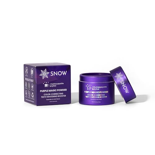 SNOW Purple Magic Powder Teeth Whitening Booster for Any Toothpaste | Color Correcting Optical Brightening | Hydroxyapatite | Peroxide Free | Lavender Mint