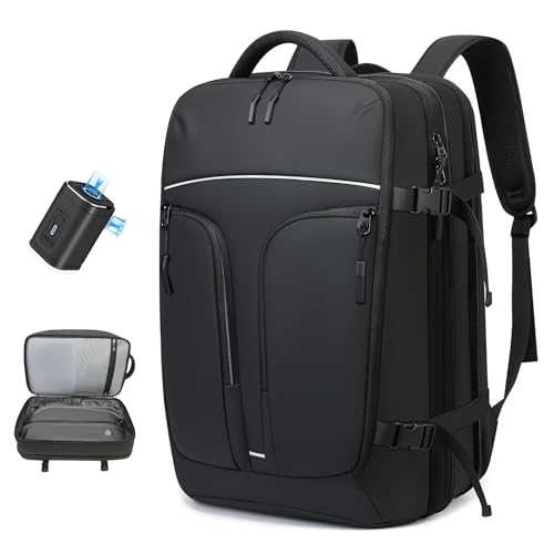 Image of TANGCORLE Vacuum Compression Backpack for Travel, 50L Expandable Backpack with Pump, 17 inch Laptop Backpack Luggage Flight Approved with Vacuum Compression System