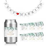 Just Married Car Decoration Kit – Banner, Just Married Can Stickers, and Twine for Easy Wedding Car Decor Exterior Decorations Accessories(Without Can)
