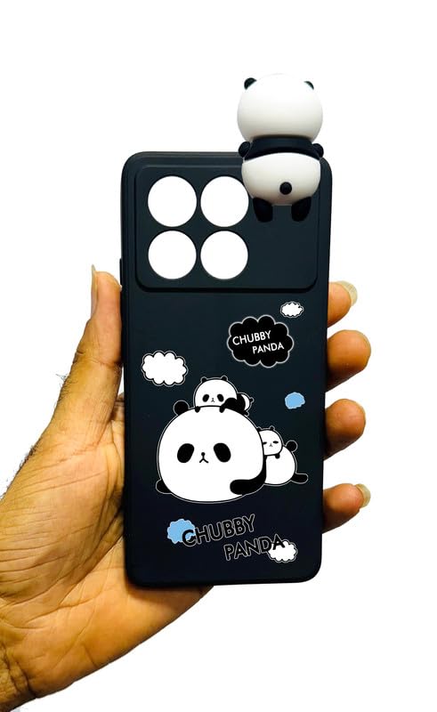 Charvi Chubby Panda Phone Case for Poco X6Pro, Black Flexible Cover with 3D Panda Design